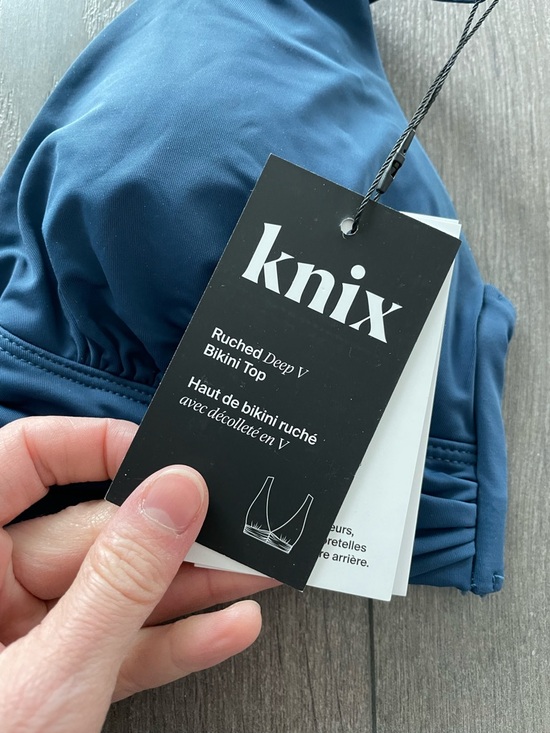 knix Blue Two-Piece Swim Set bikini bra bottom XS and XS+ swimwear ruched deep V - Picture 3 of 5